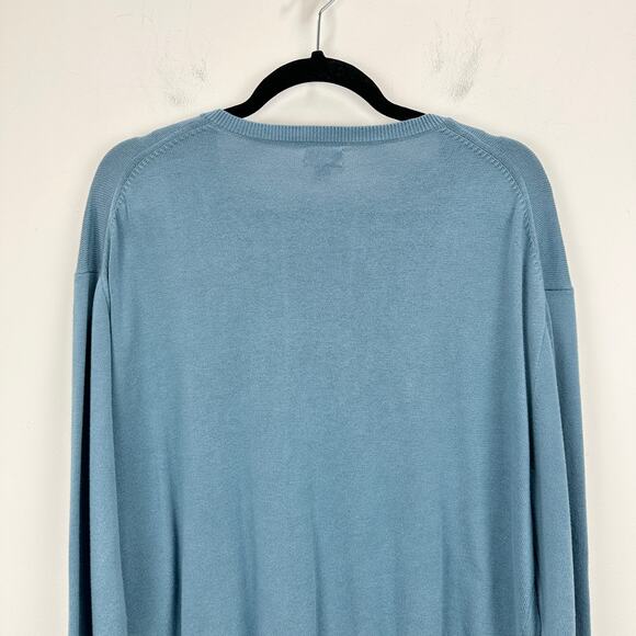 J.Crew V Neck Sweater Pullover Cotton Blend Relaxed Long Sleeve Seaside Blue L - Picture 9 of 10